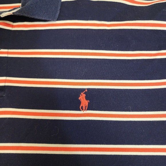 Ralph Lauren Plolo Shirt Mens XL Blue with Pink Stripe Short Sleeve Vintage - Picture 4 of 16